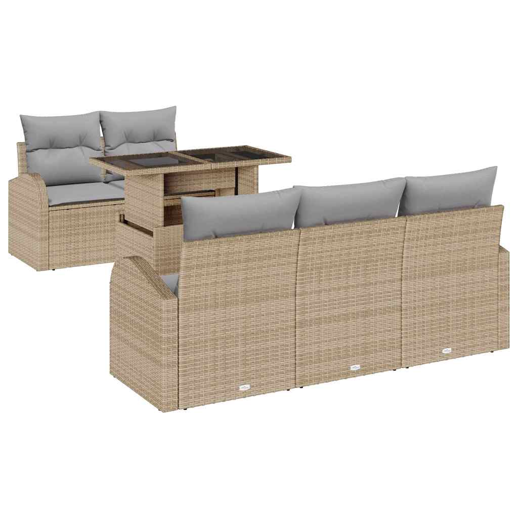 vidaXL Zestaw Sof na Ogród z poduszką 6 pcs Beżowy Rattan poli