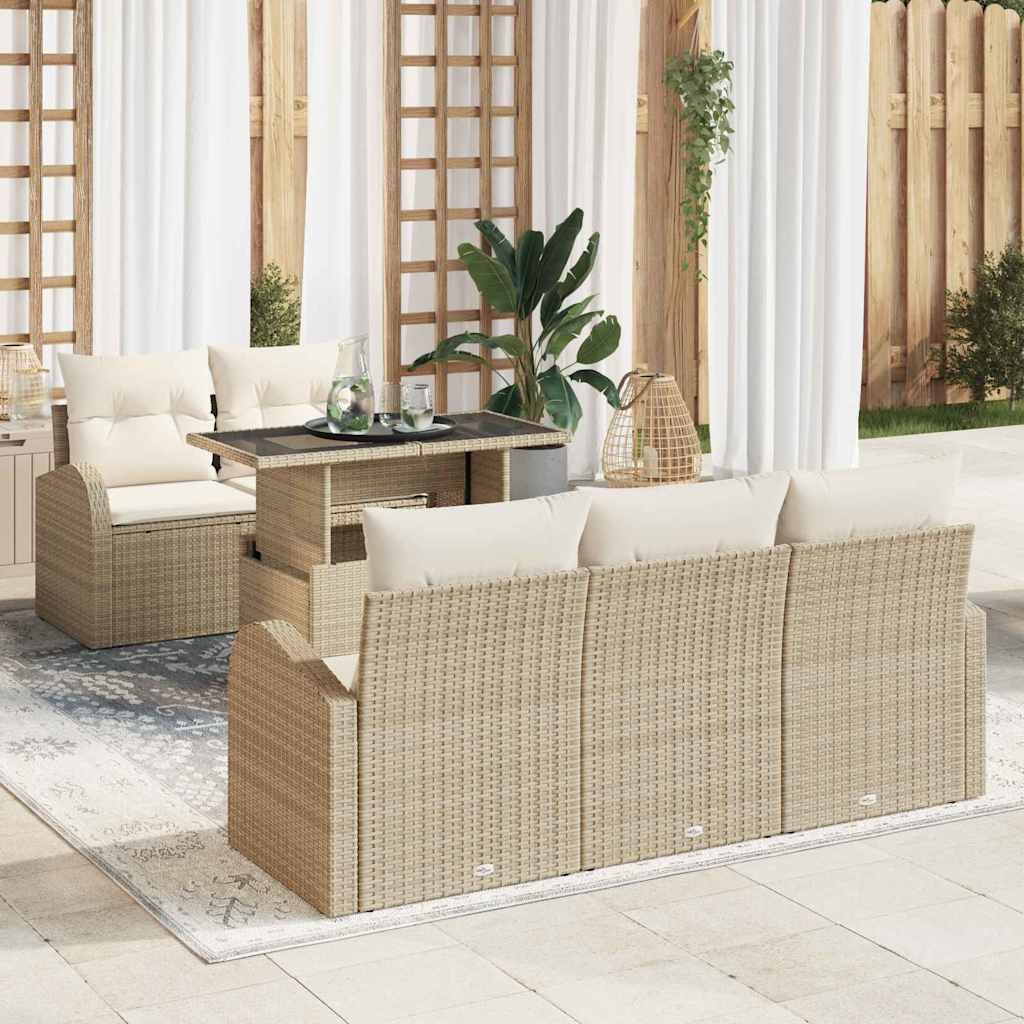 vidaXL Zestaw Sof na Ogród z poduszką 6 pcs Beżowy Rattan poli