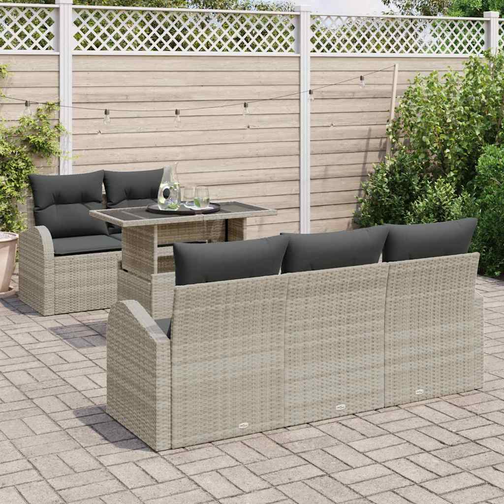 vidaXL Zestaw Sof na Ogród z poduszką 6 pcs Jasnoszary Rattan poli