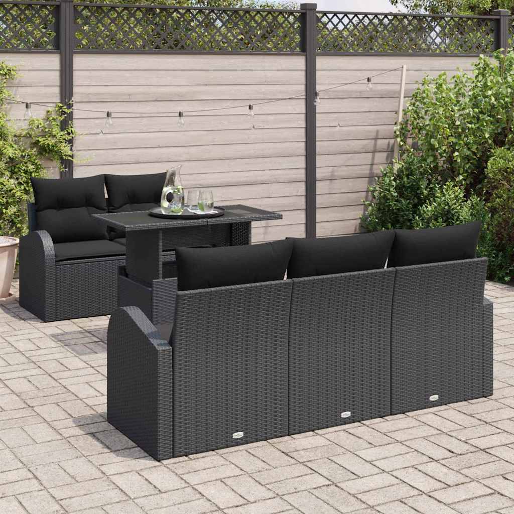 vidaXL Zestaw Sof na Ogród z poduszką 6 pcs Czarny Rattan poli