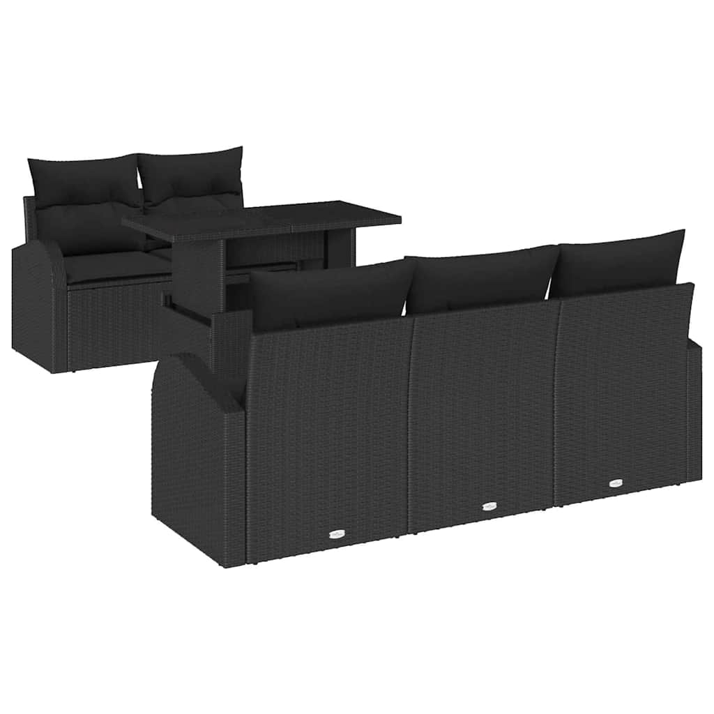 vidaXL Zestaw Sof na Ogród z poduszką 6 pcs Czarny Rattan poli