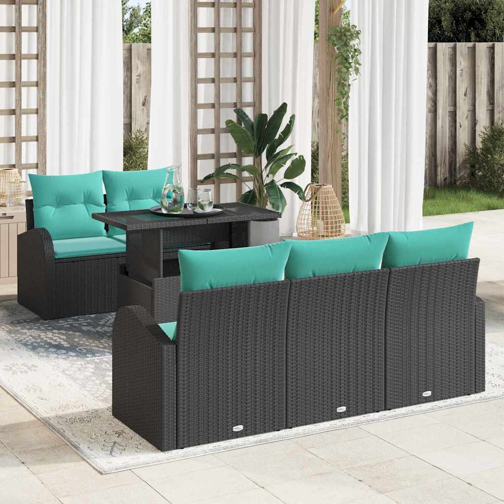 vidaXL Zestaw Sof na Ogród z poduszką 6 pcs Czarny Rattan poli