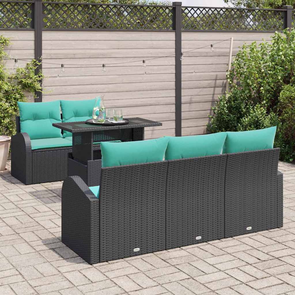 vidaXL Zestaw Sof na Ogród z poduszką 6 pcs Czarny Rattan poli