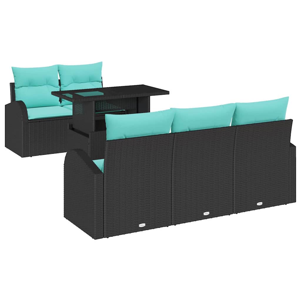 vidaXL Zestaw Sof na Ogród z poduszką 6 pcs Czarny Rattan poli