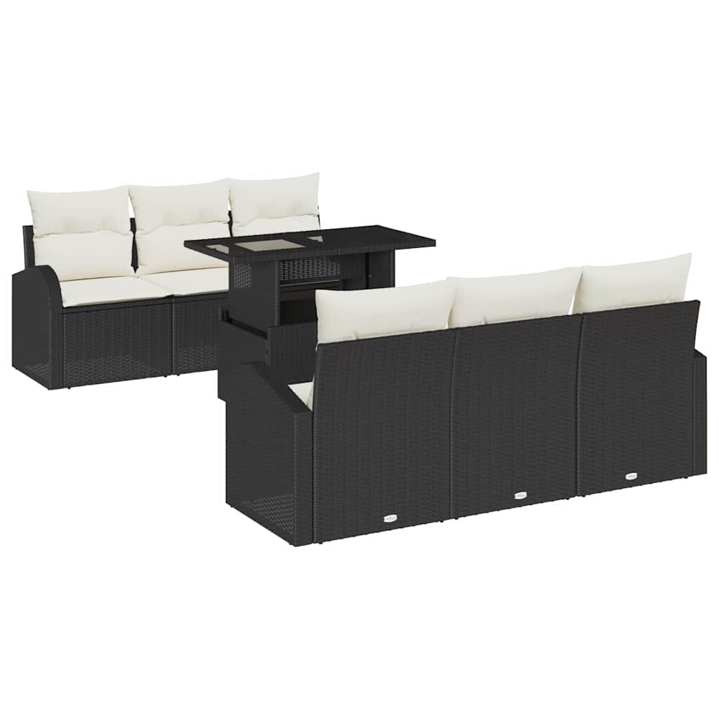 vidaXL Zestaw Sof na Ogród z poduszką 7 pcs Czarny Rattan poli