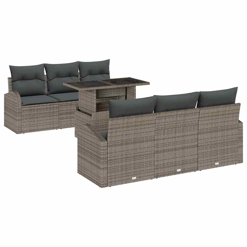vidaXL Zestaw Sof na Ogród z poduszką 7 pcs Szary Rattan poli