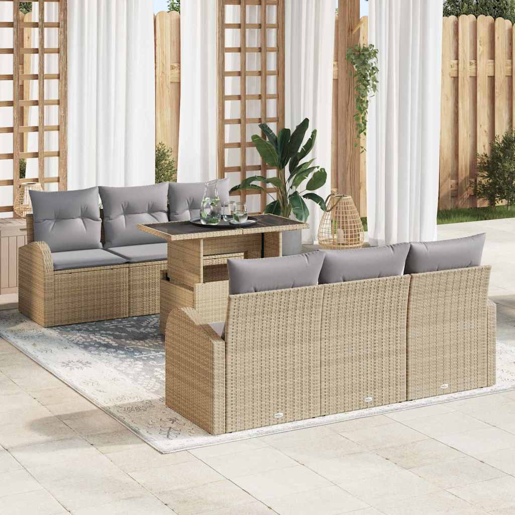 vidaXL Zestaw Sof na Ogród z poduszką 7 pcs Beżowy Rattan poli