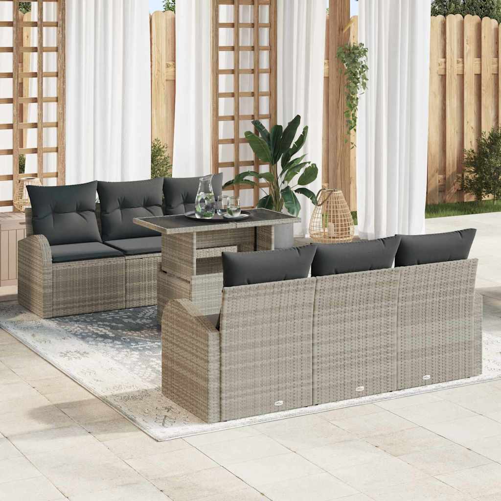 vidaXL Zestaw Sof na Ogród z poduszką 7 pcs Jasnoszary Rattan poli