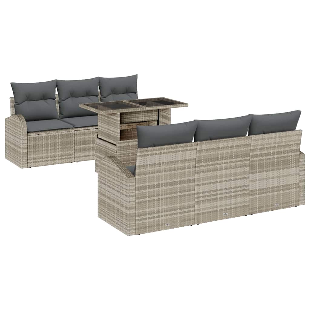 vidaXL Zestaw Sof na Ogród z poduszką 7 pcs Jasnoszary Rattan poli