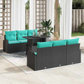 vidaXL Zestaw Sof na Ogród z poduszką 7 pcs Czarny Rattan poli