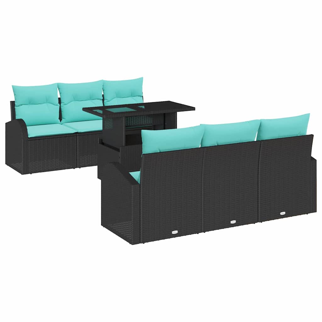 vidaXL Zestaw Sof na Ogród z poduszką 7 pcs Czarny Rattan poli