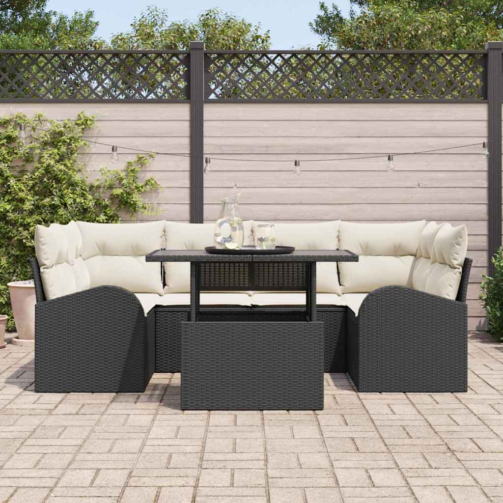 vidaXL Zestaw Sof na Ogród z poduszką 7 pcs Czarny Rattan poli