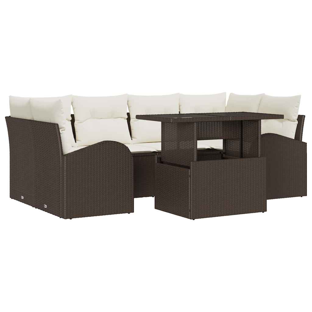 vidaXL Zestaw Sof na Ogród z poduszką 7 pcs Brązowy Rattan poli