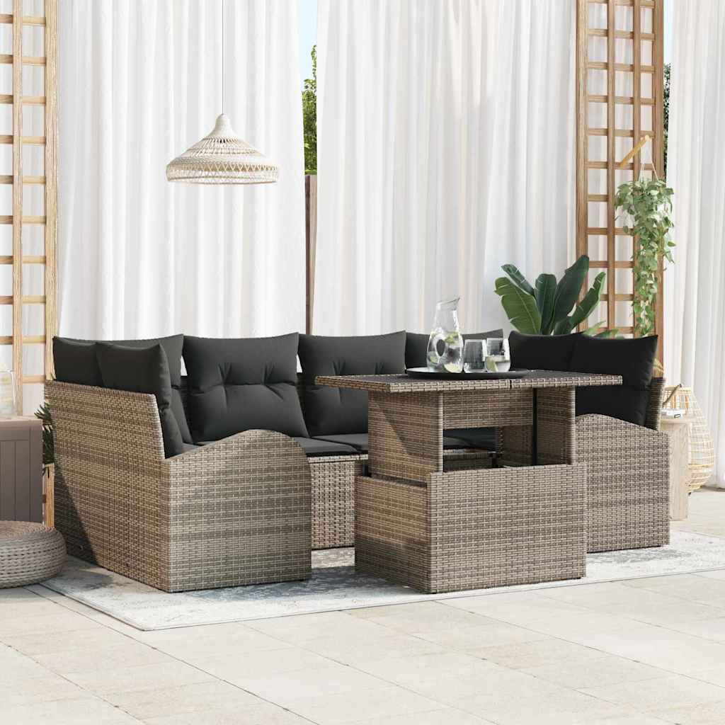 vidaXL Zestaw Sof na Ogród z poduszką 7 pcs Szary Rattan poli