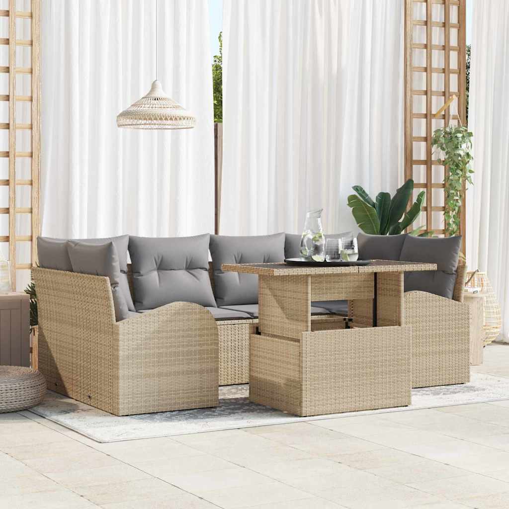 vidaXL Zestaw Sof na Ogród z poduszką 7 pcs Beżowy Rattan poli