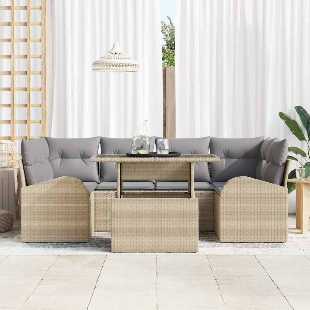 vidaXL Zestaw Sof na Ogród z poduszką 7 pcs Beżowy Rattan poli