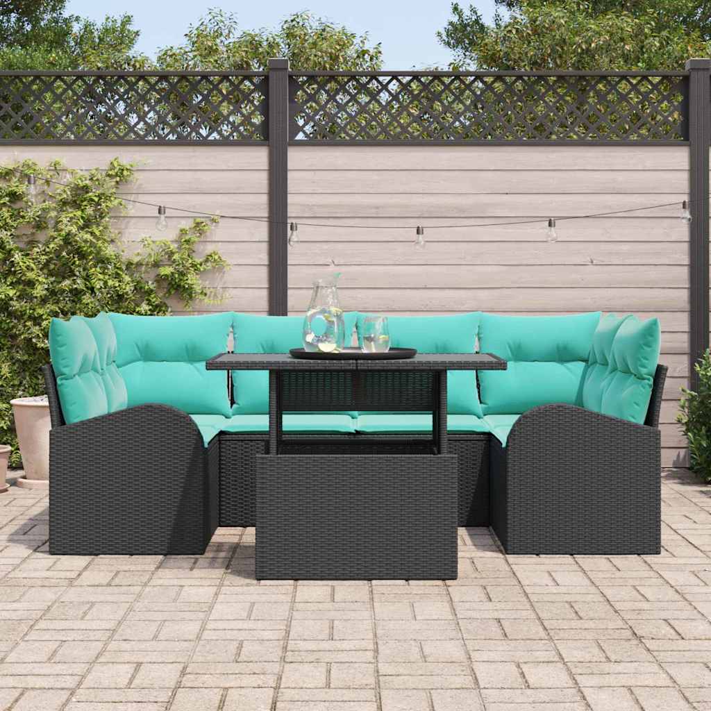 vidaXL Zestaw Sof na Ogród z poduszką 7 pcs Czarny i turkusowy