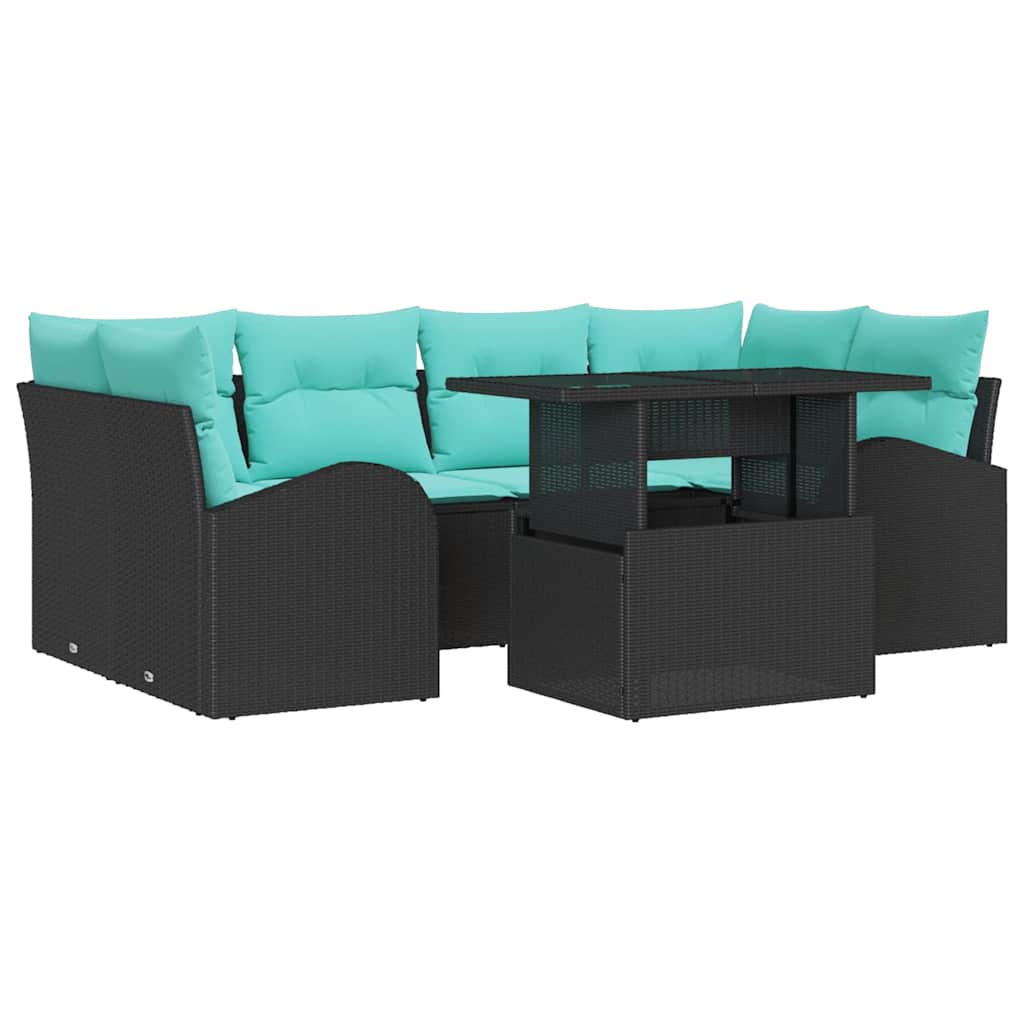 vidaXL Zestaw Sof na Ogród z poduszką 7 pcs Czarny i turkusowy