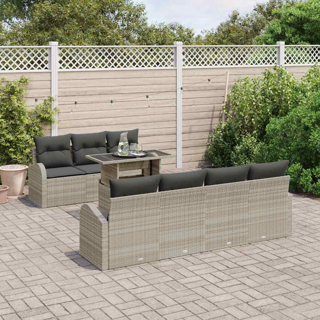 vidaXL Zestaw Sof na Ogród z poduszką 8 pcs Jasnoszary Rattan poli