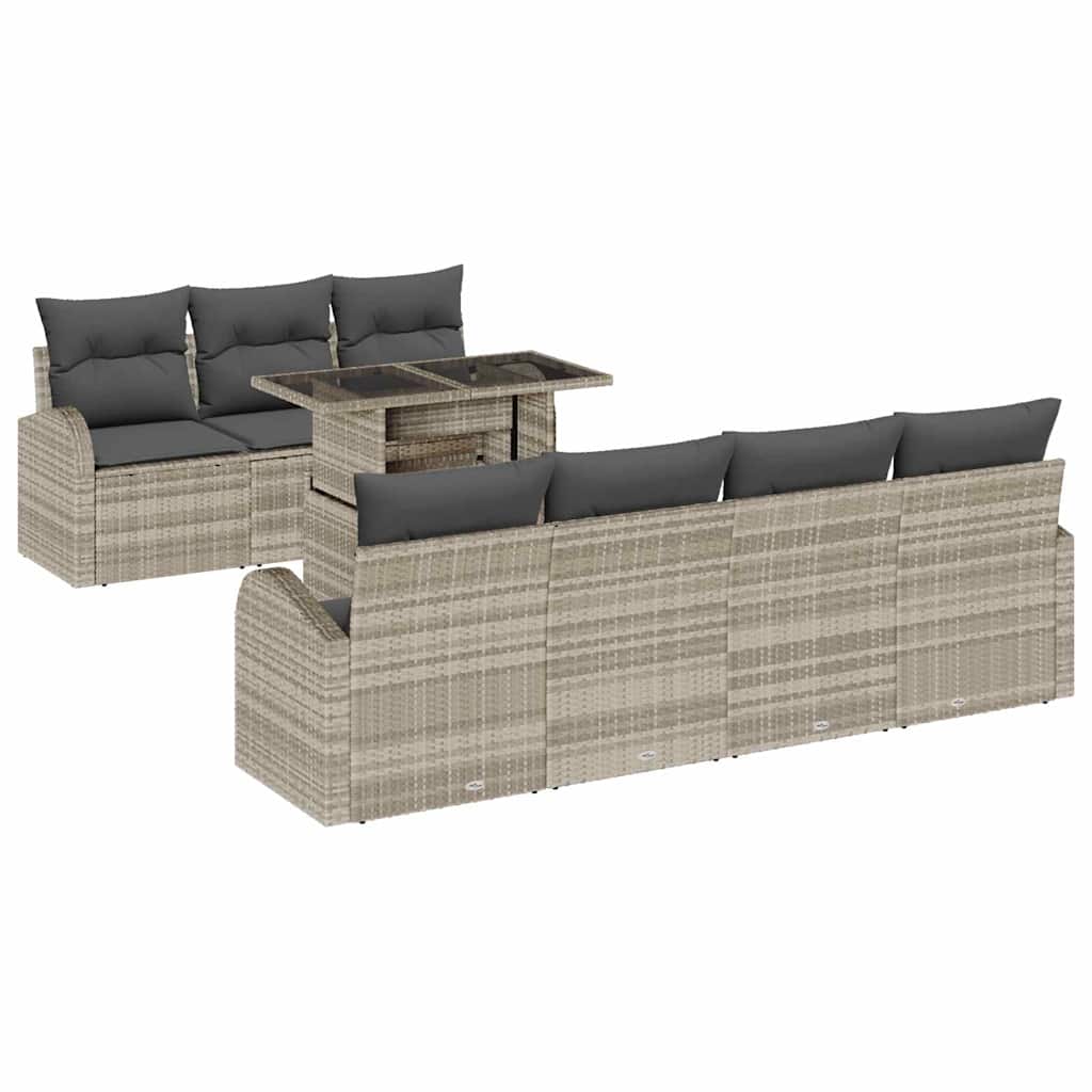 vidaXL Zestaw Sof na Ogród z poduszką 8 pcs Jasnoszary Rattan poli