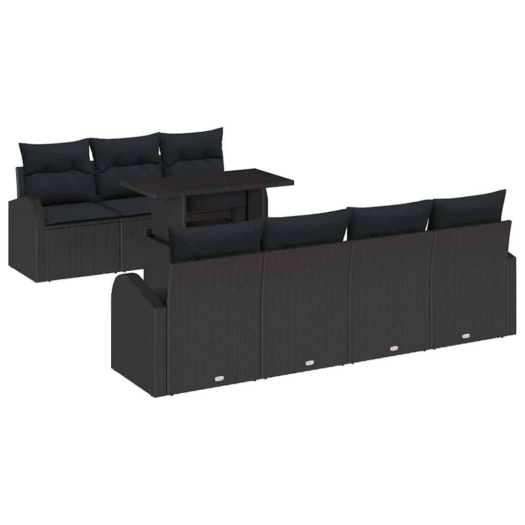 vidaXL Zestaw Sof na Ogród z poduszką 8 pcs Czarny Rattan poli