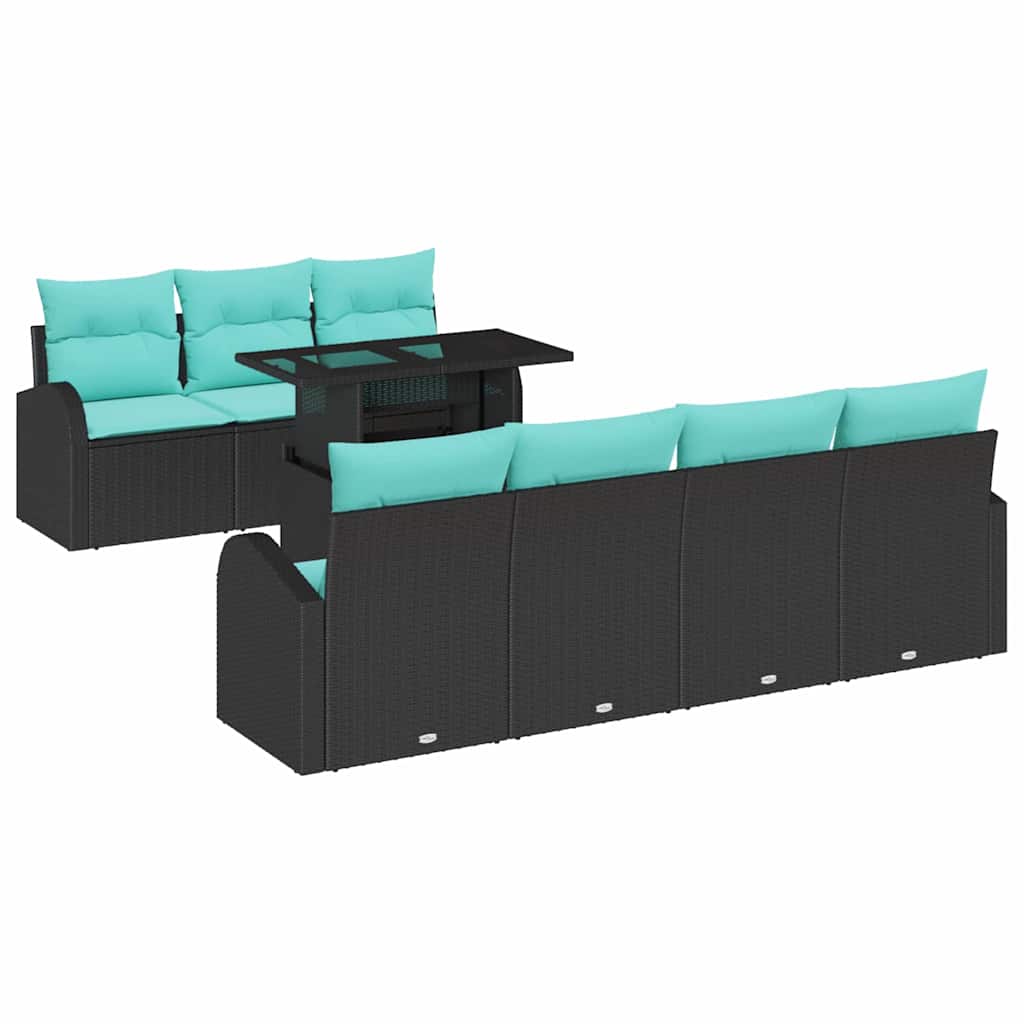 vidaXL Zestaw Sof na Ogród z poduszką 8 pcs Czarny Rattan poli