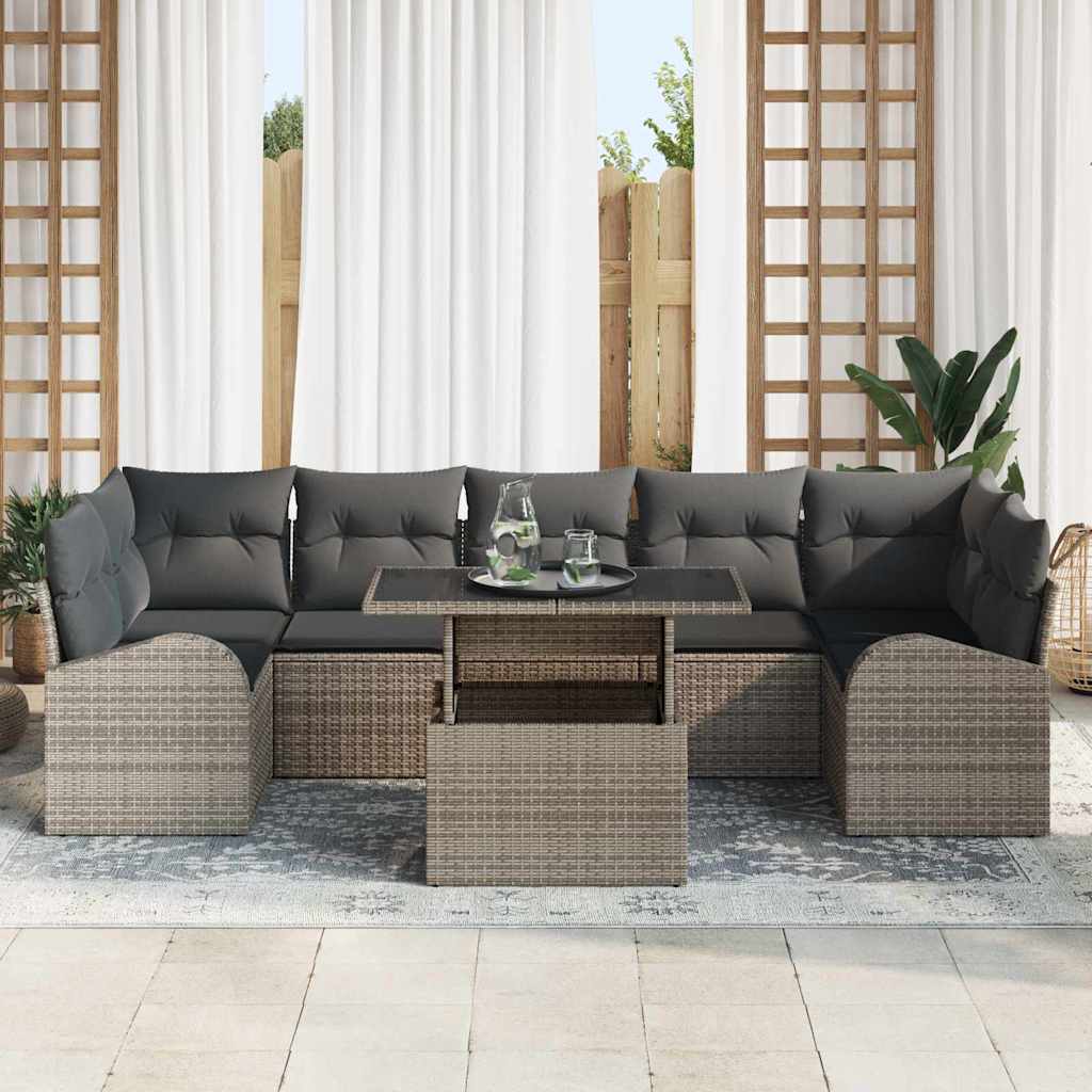 vidaXL Zestaw Sof na Ogród z poduszką 8 pcs Szary Rattan poli