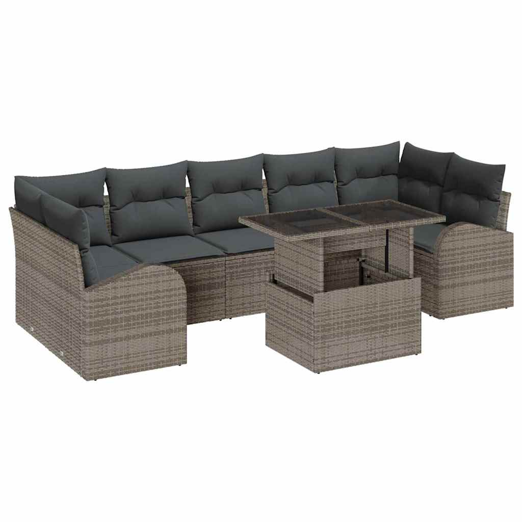 vidaXL Zestaw Sof na Ogród z poduszką 8 pcs Szary Rattan poli