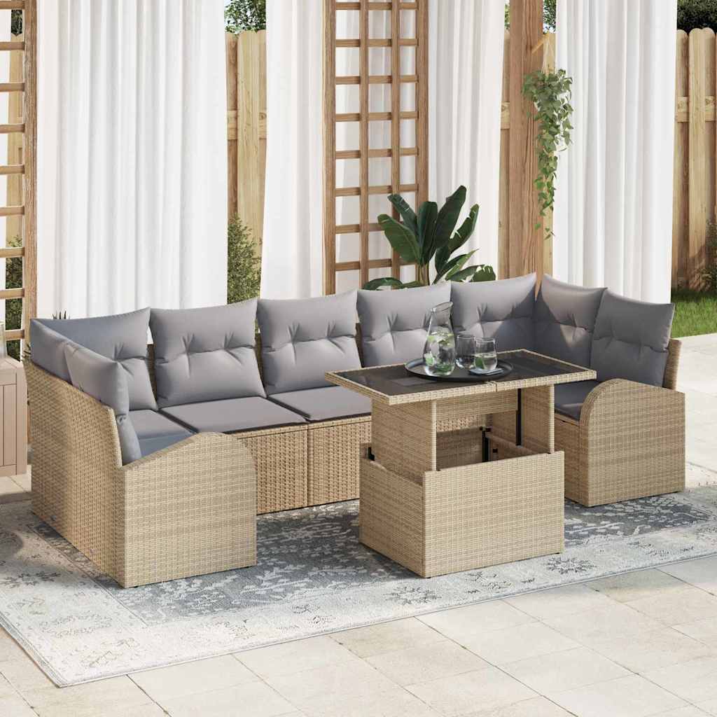 vidaXL Zestaw Sof na Ogród z poduszką 8 pcs Beżowy Rattan poli