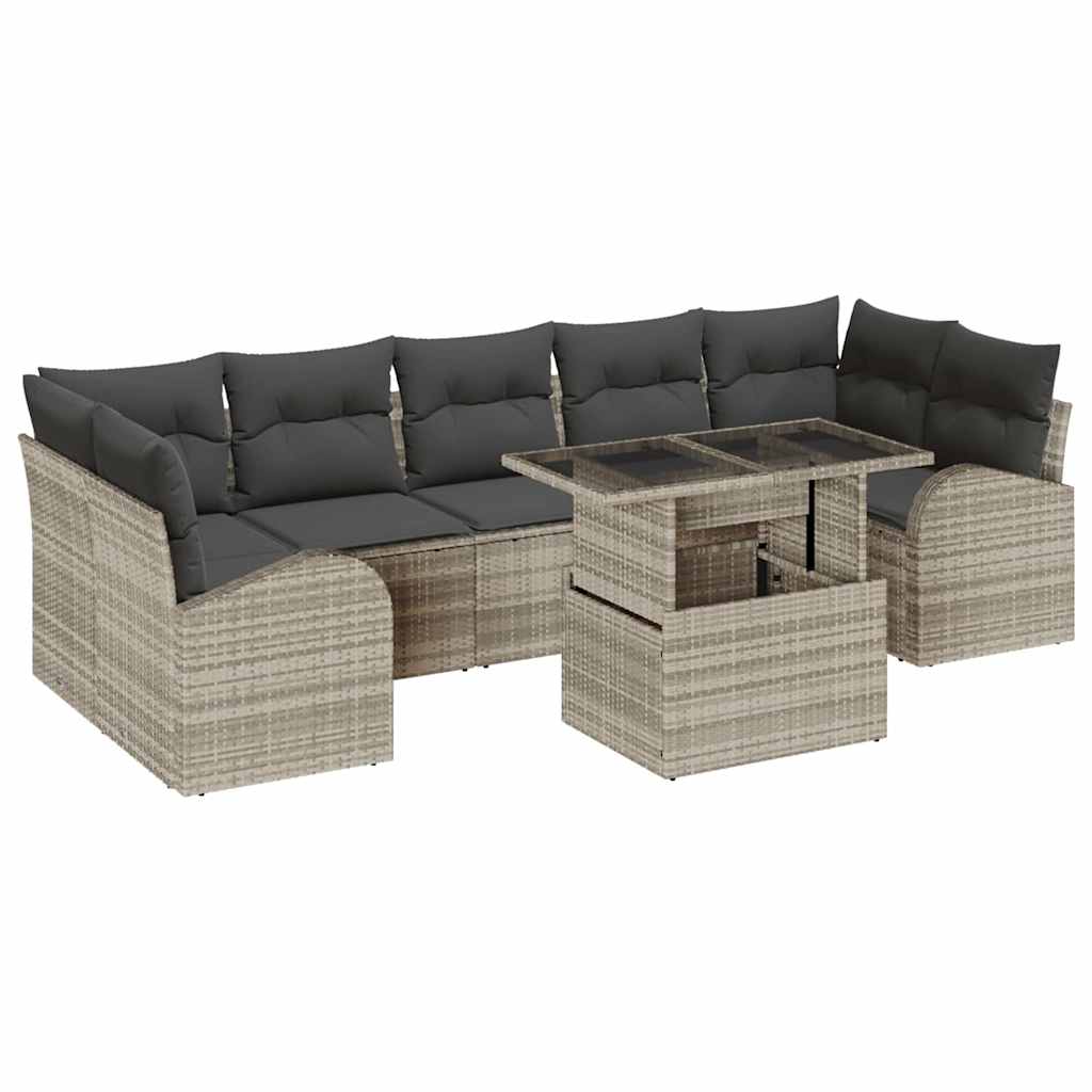 vidaXL Zestaw Sof na Ogród z poduszką 8 pcs Jasnoszary Rattan poli