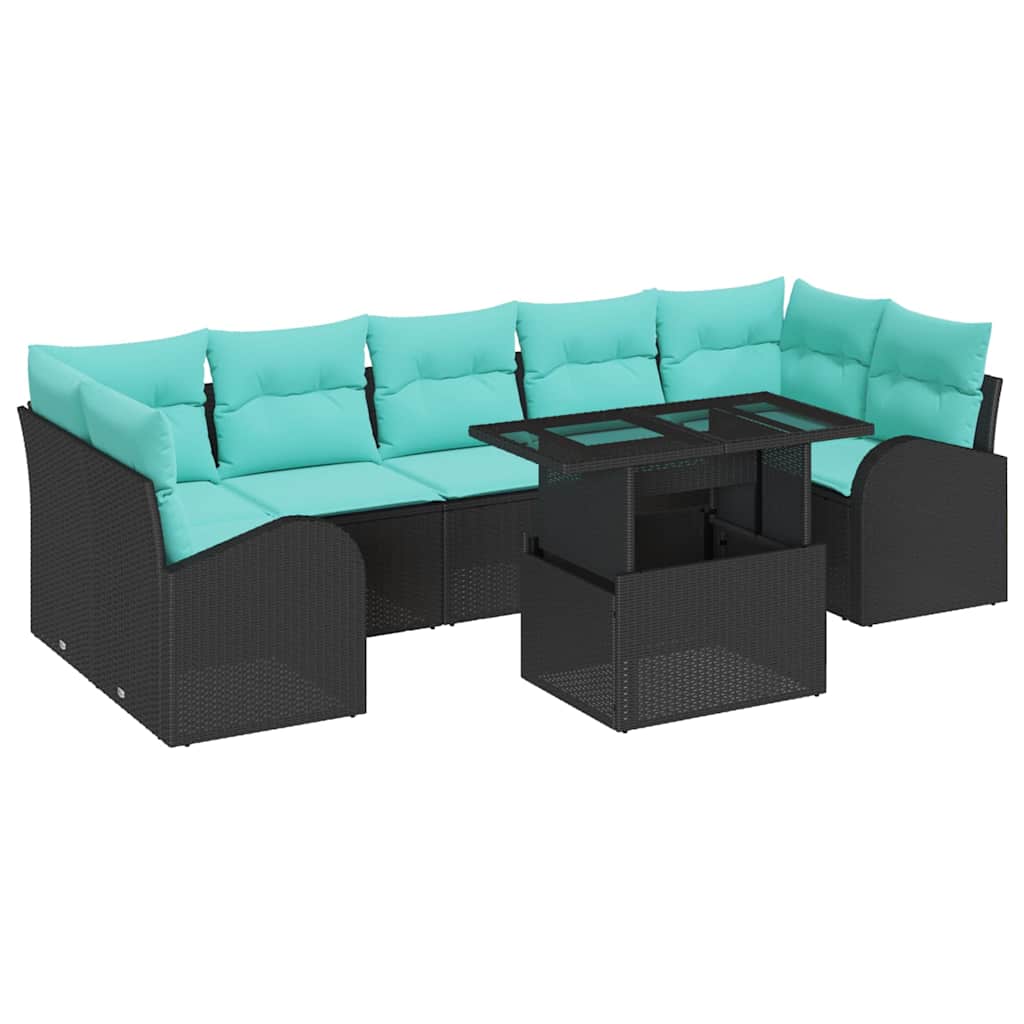 vidaXL Zestaw Sof na Ogród z poduszką 8 pcs Czarny Rattan poli