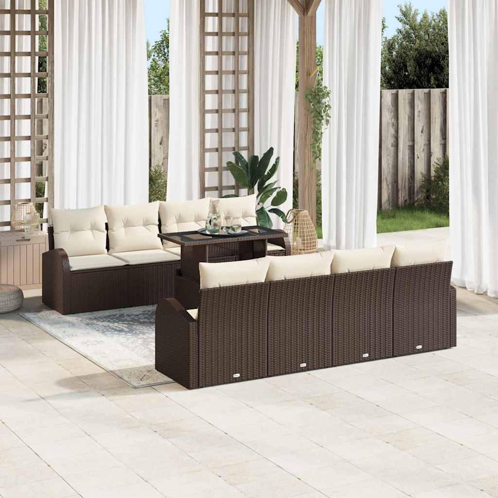 vidaXL Zestaw Sof na Ogród z poduszką 9 pcs Brązowy Rattan poli