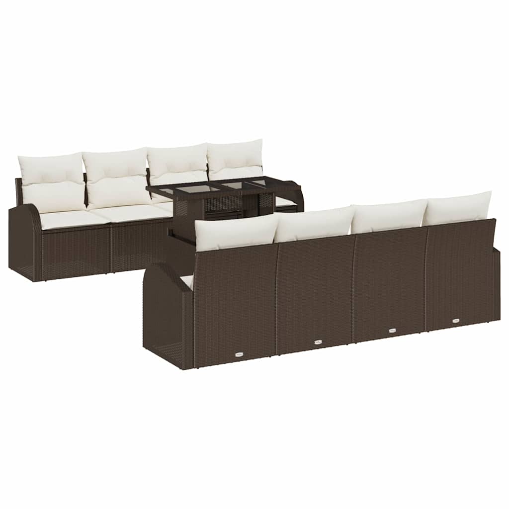 vidaXL Zestaw Sof na Ogród z poduszką 9 pcs Brązowy Rattan poli