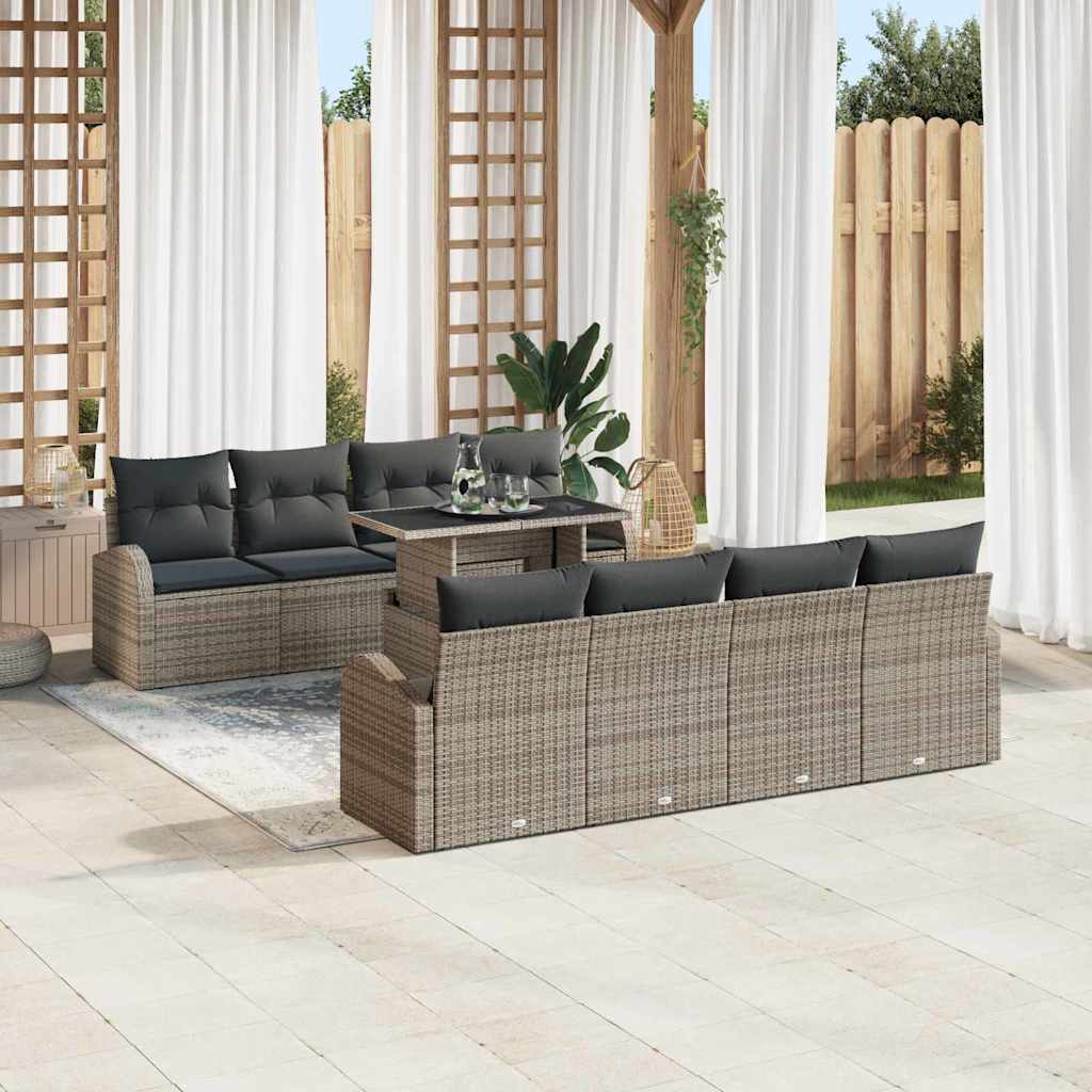 vidaXL Zestaw Sof na Ogród z poduszką 9 pcs Szary Rattan poli