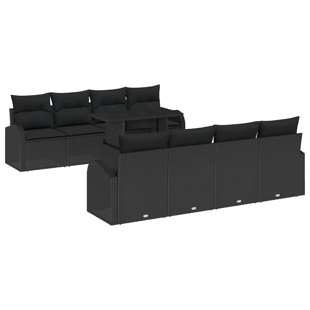 vidaXL Zestaw Sof na Ogród z poduszką 9 pcs Czarny Rattan poli