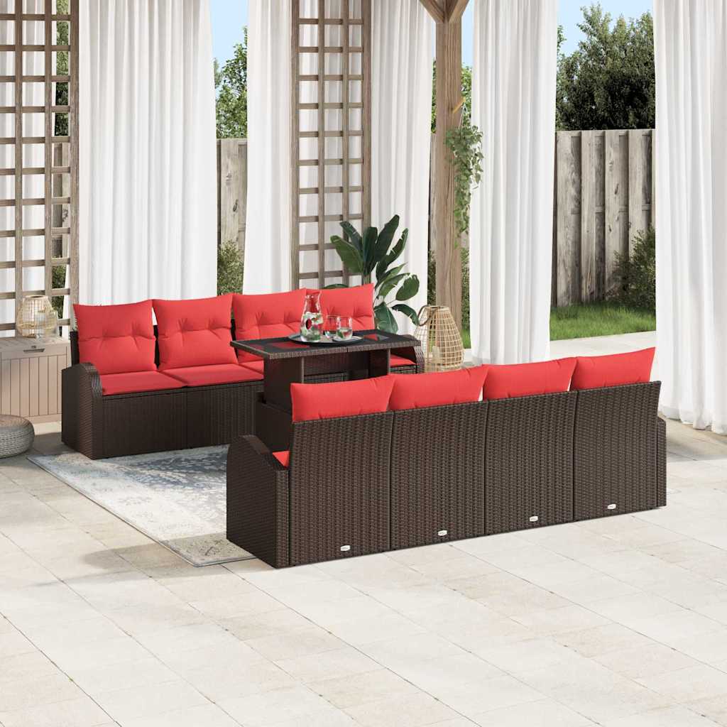 vidaXL Zestaw Sof na Ogród z poduszką 9 pcs Brązowy Rattan poli