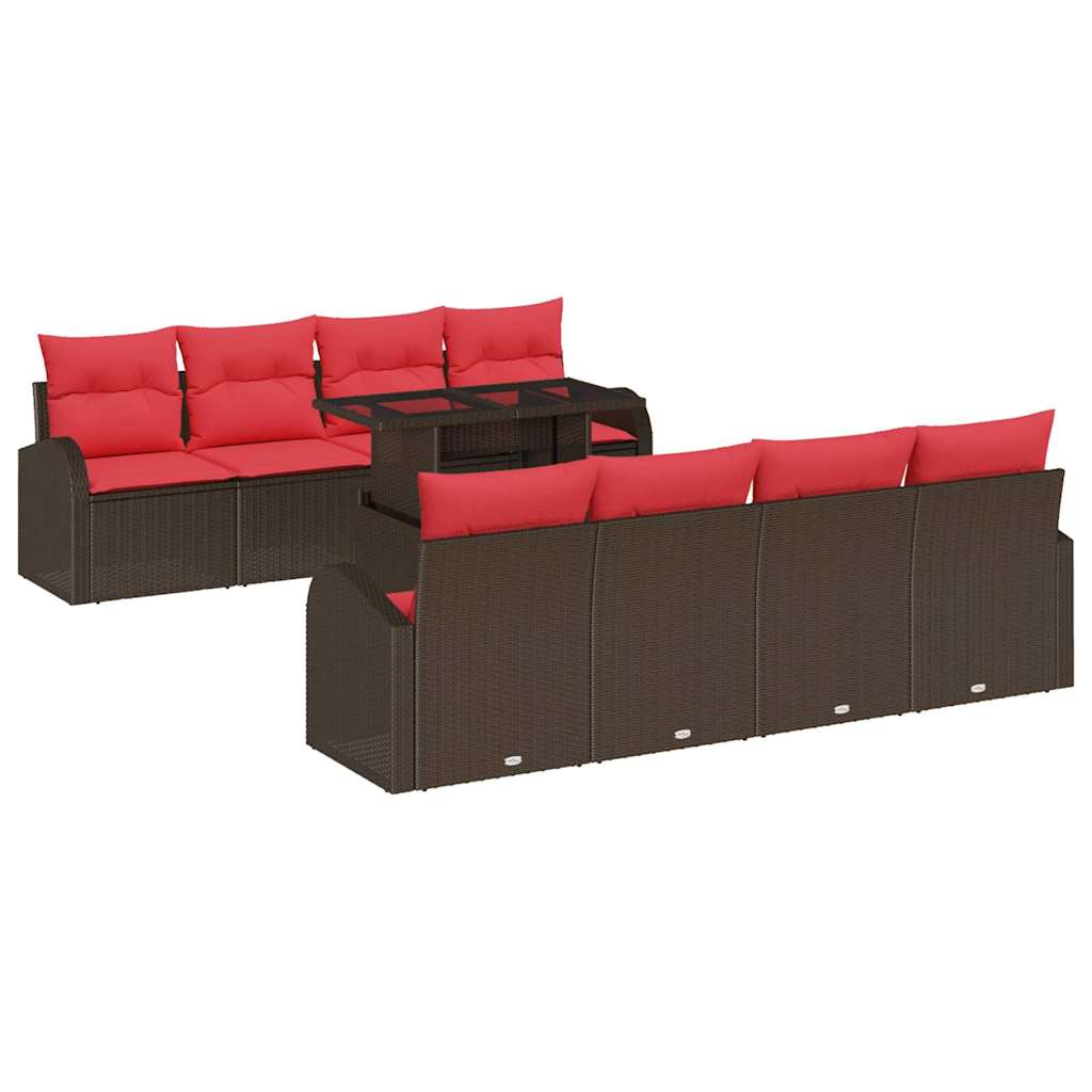 vidaXL Zestaw Sof na Ogród z poduszką 9 pcs Brązowy Rattan poli