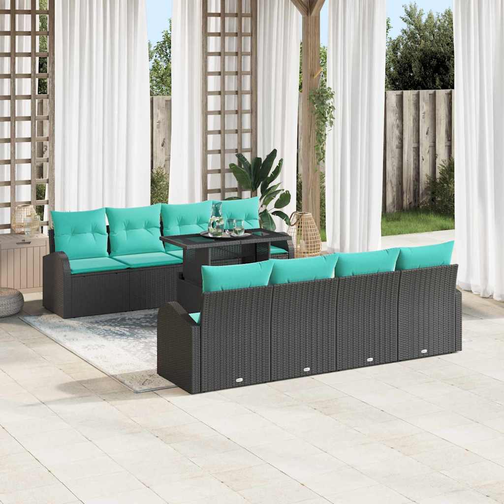 vidaXL Zestaw Sof na Ogród z poduszką 9 pcs Czarny Rattan poli