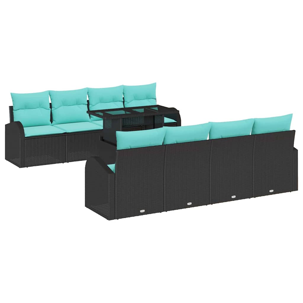 vidaXL Zestaw Sof na Ogród z poduszką 9 pcs Czarny Rattan poli