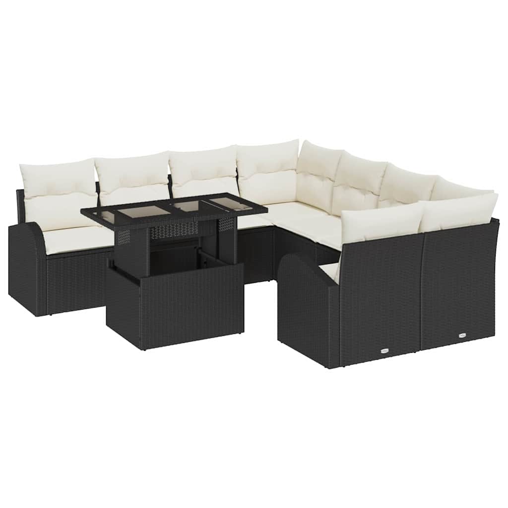 vidaXL Zestaw Sof na Ogród z poduszką 9 pcs Czarny Rattan poli