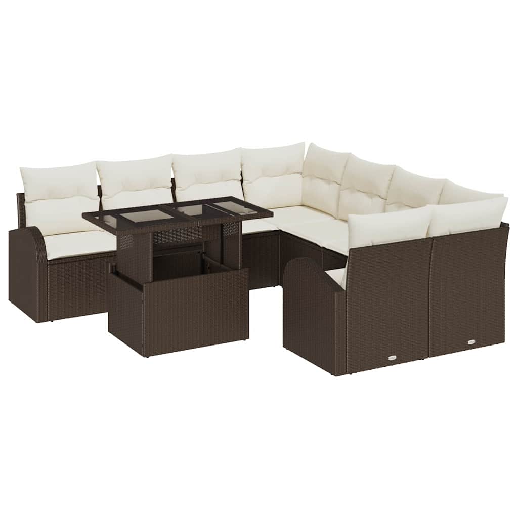 vidaXL Zestaw Sof na Ogród z poduszką 9 pcs Brązowy Rattan poli