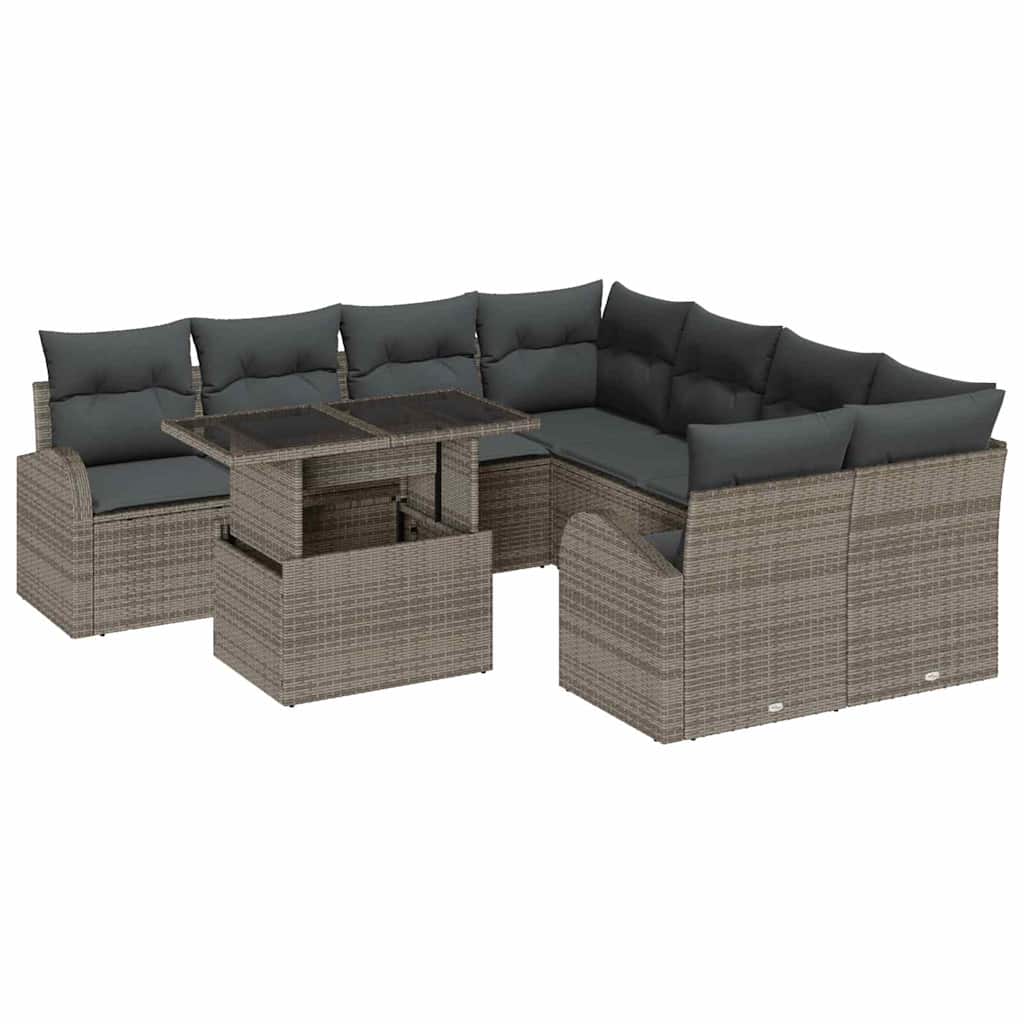 vidaXL Zestaw Sof na Ogród z poduszką 9 pcs Szary Rattan poli