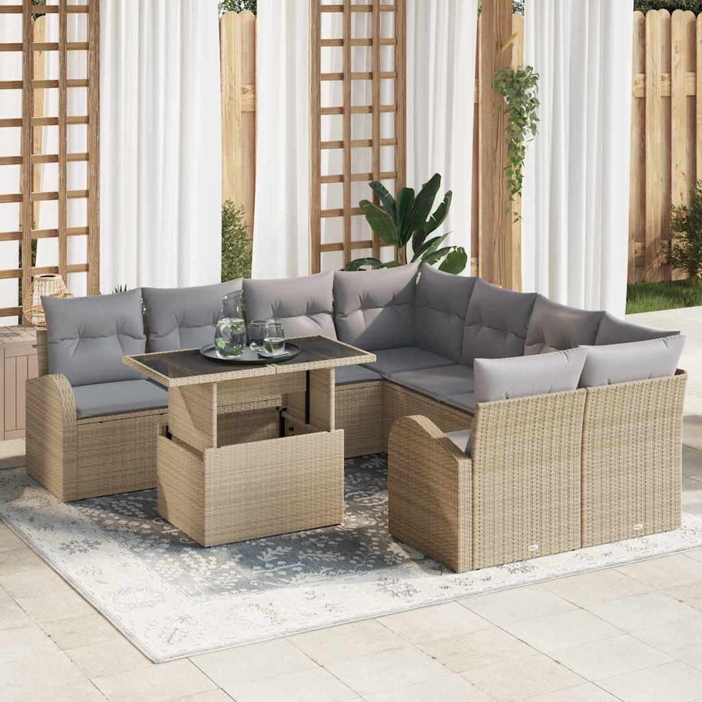 vidaXL Zestaw Sof na Ogród z poduszką 9 pcs Beżowy Rattan poli