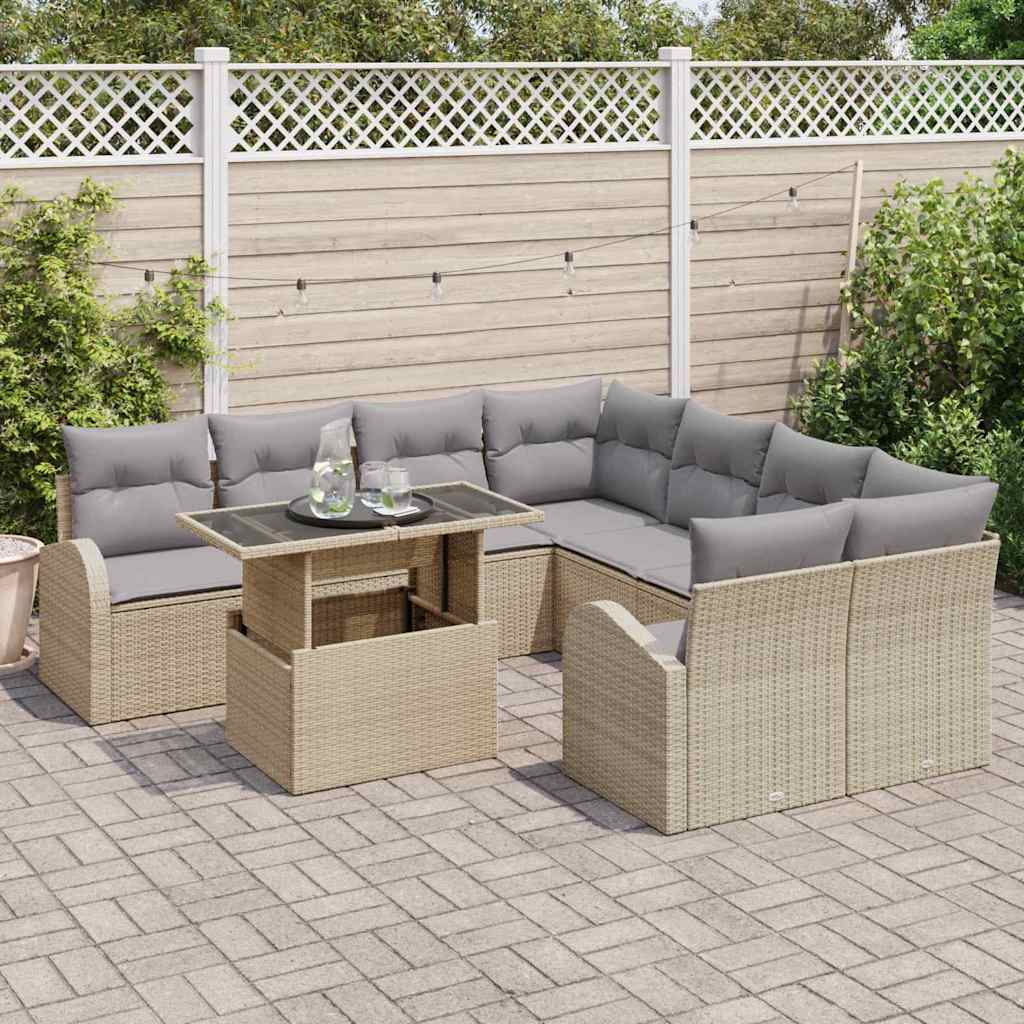 vidaXL Zestaw Sof na Ogród z poduszką 9 pcs Beżowy Rattan poli