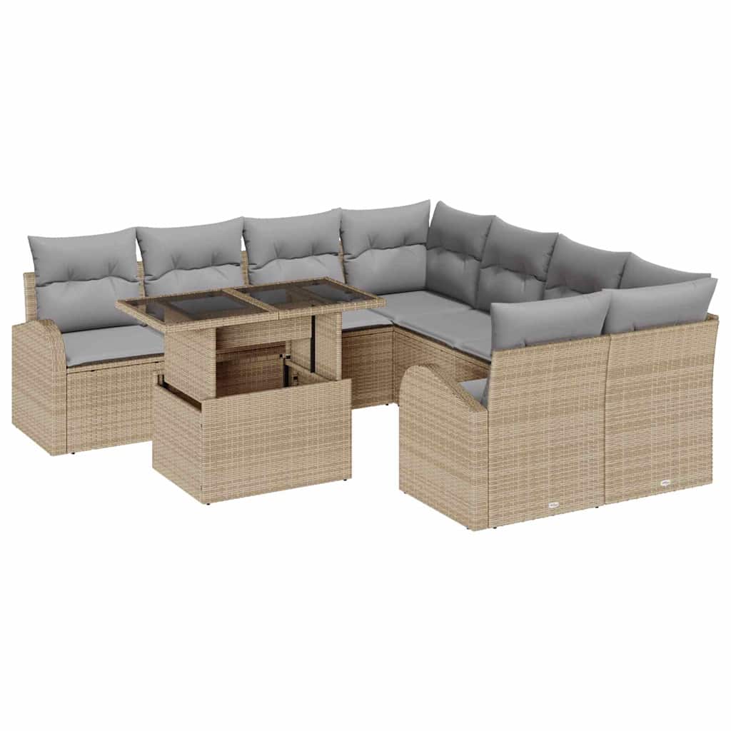 vidaXL Zestaw Sof na Ogród z poduszką 9 pcs Beżowy Rattan poli