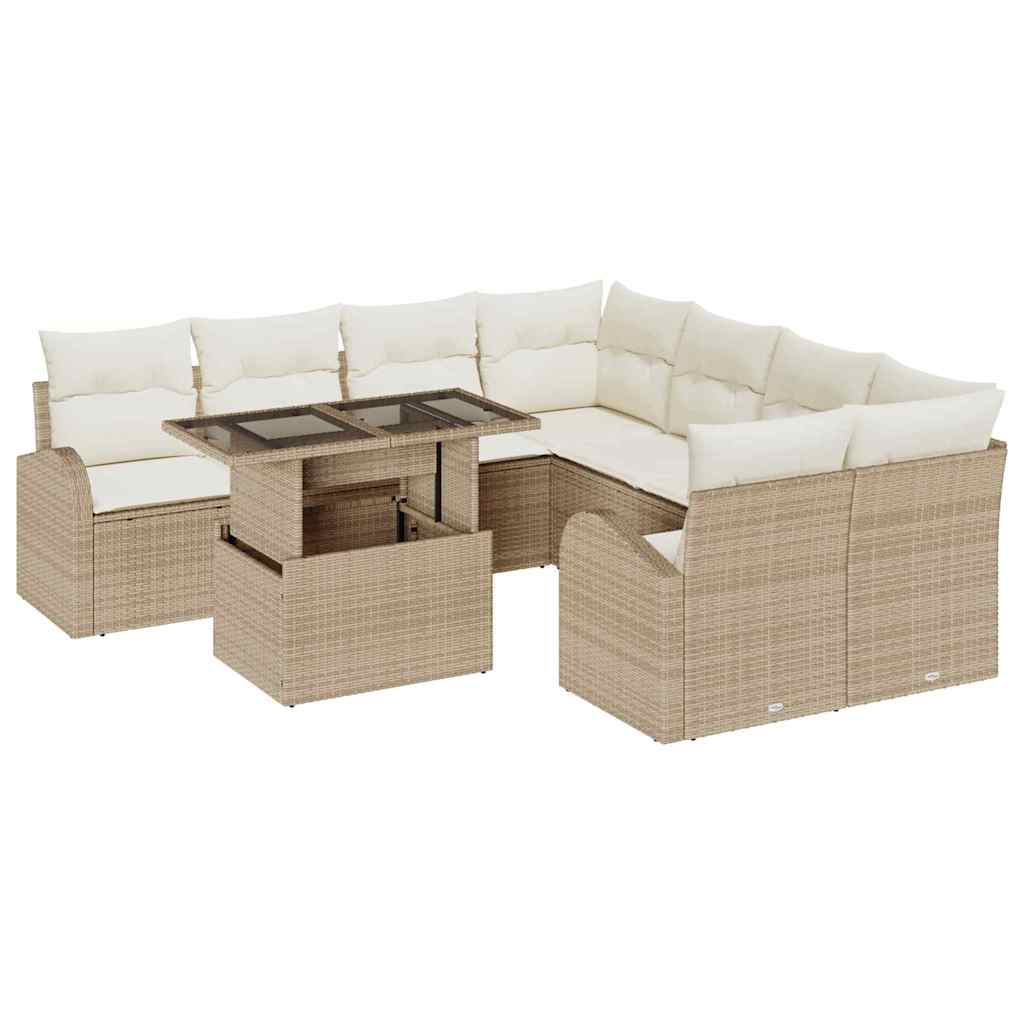 vidaXL Zestaw Sof na Ogród z poduszką 9 pcs Beżowy Rattan poli