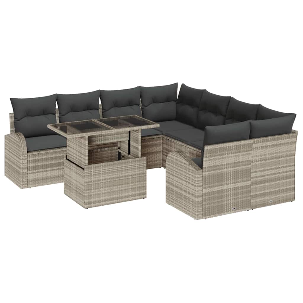 vidaXL Zestaw Sof na Ogród z poduszką 9 pcs Jasnoszary Rattan poli