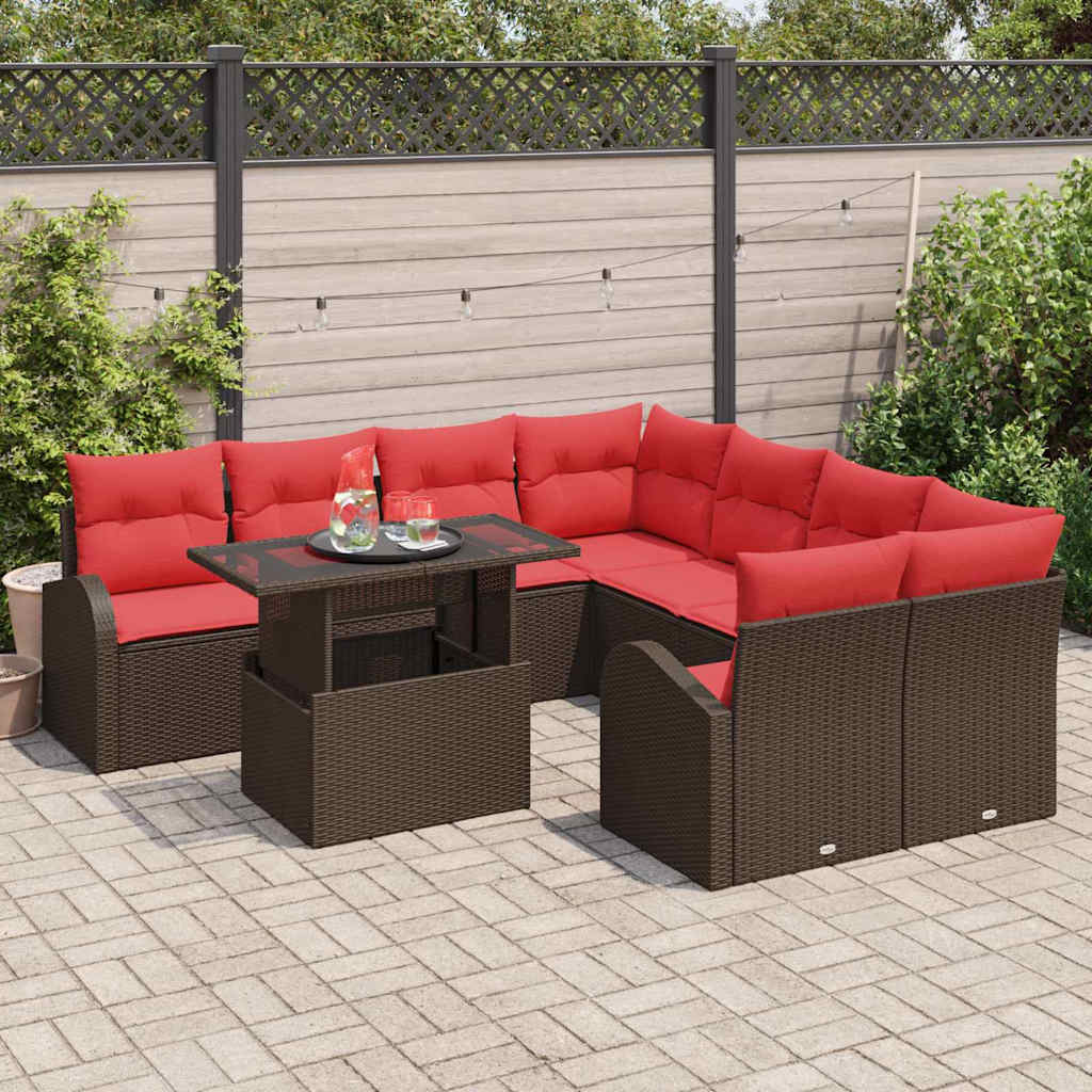 vidaXL Zestaw Sof na Ogród z poduszką 9 pcs Brązowy Rattan poli