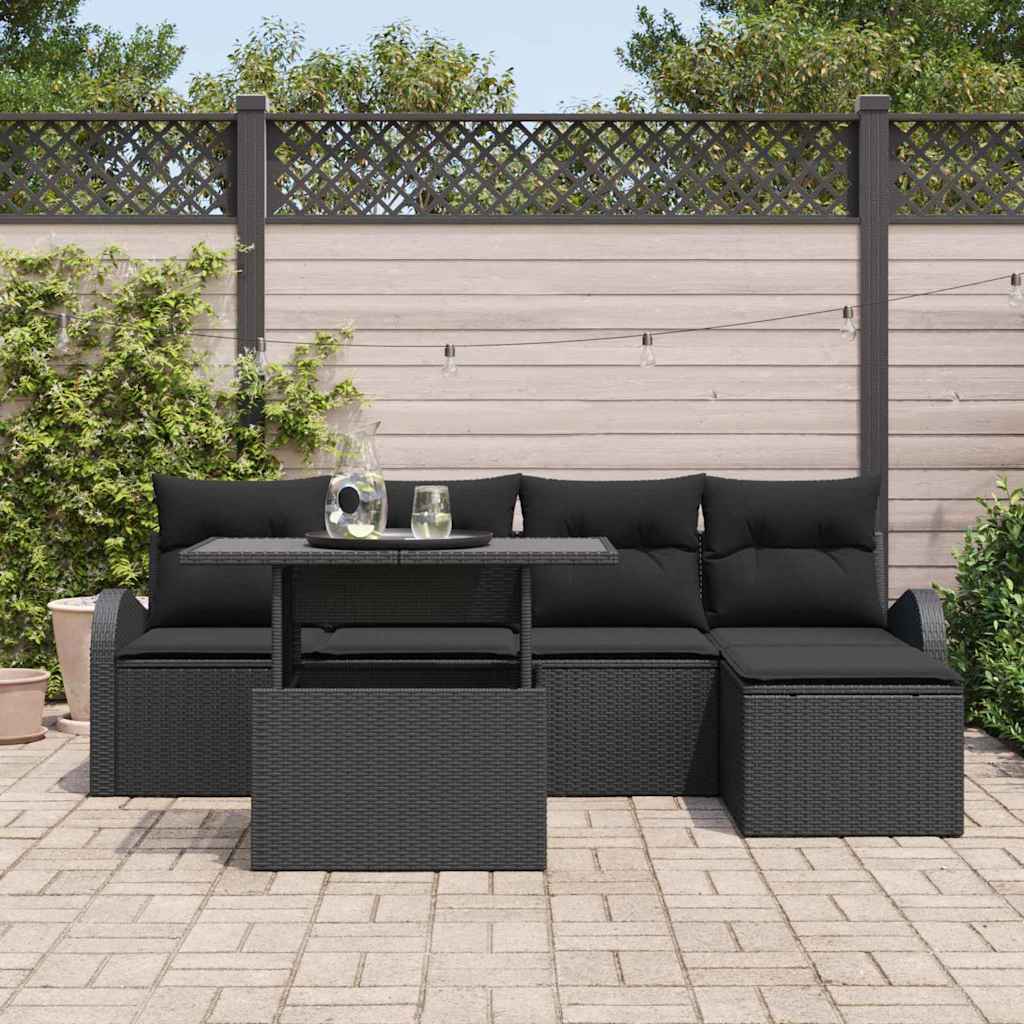 vidaXL Zestaw Sof na Ogród z poduszką 6 pcs Czarny Polirattan