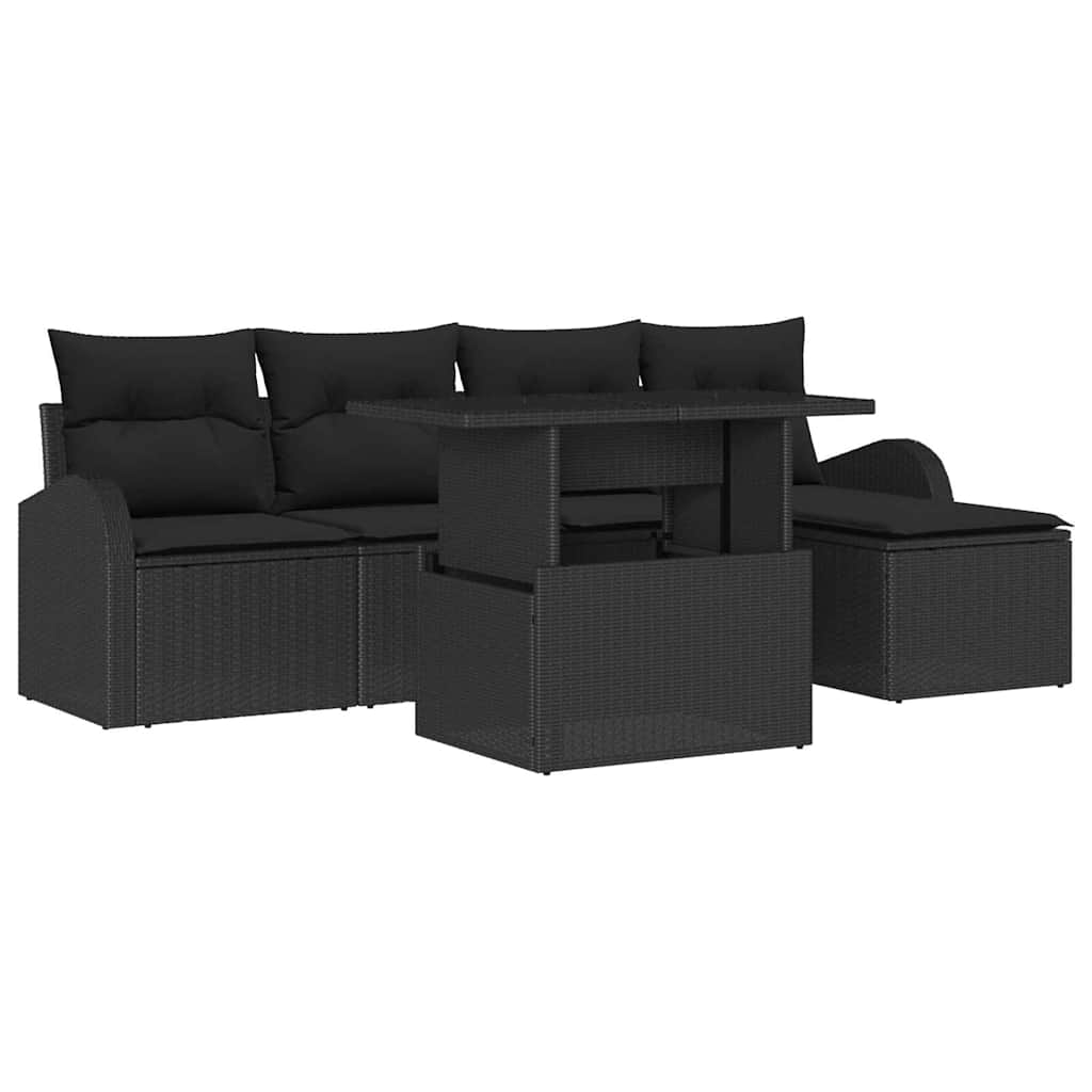 vidaXL Zestaw Sof na Ogród z poduszką 6 pcs Czarny Polirattan